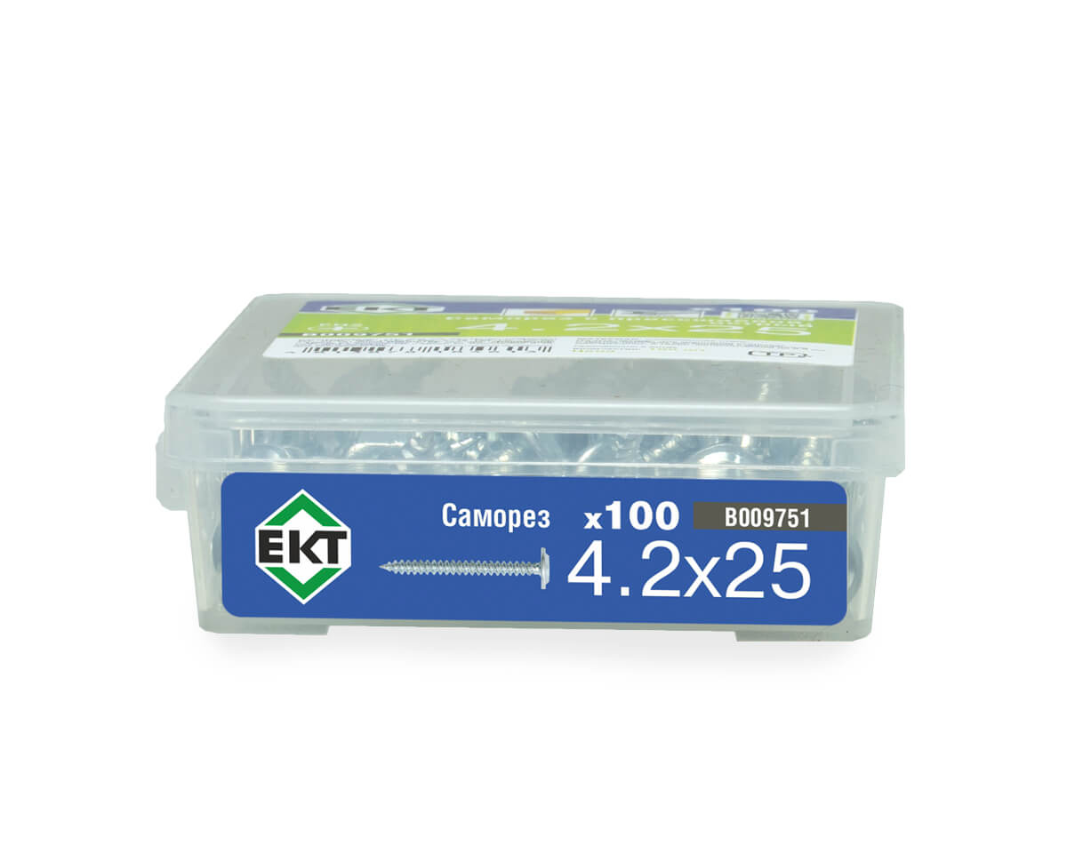 Саморез с прессшайбой, 4.2x25 острый, цинк,в пласт.контейнере, ЕКТ (упак/100шт)