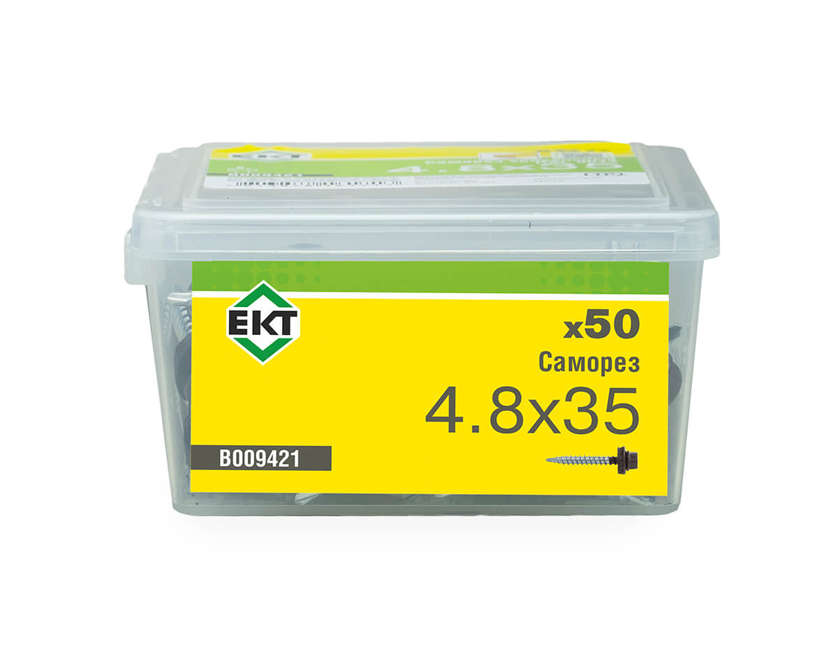 Саморез кровельный с резин. прокл. 4,8х35 сверло PT1, RAL 8017, в пласт. контейнере, ЕКТ (упак/50шт)