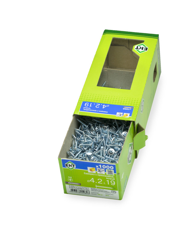 Саморез с п/ш 4.2х19 острый, цинк, в коробке с окном, ЕКТ (упак/1.000шт)