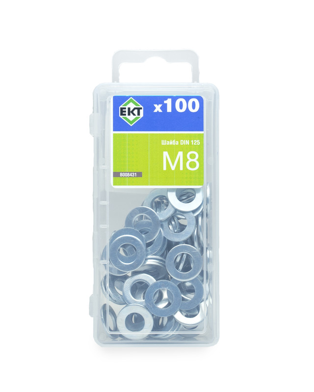 Шайба М8, цинк, DIN125 в пласт. контейнере (упак/100шт)