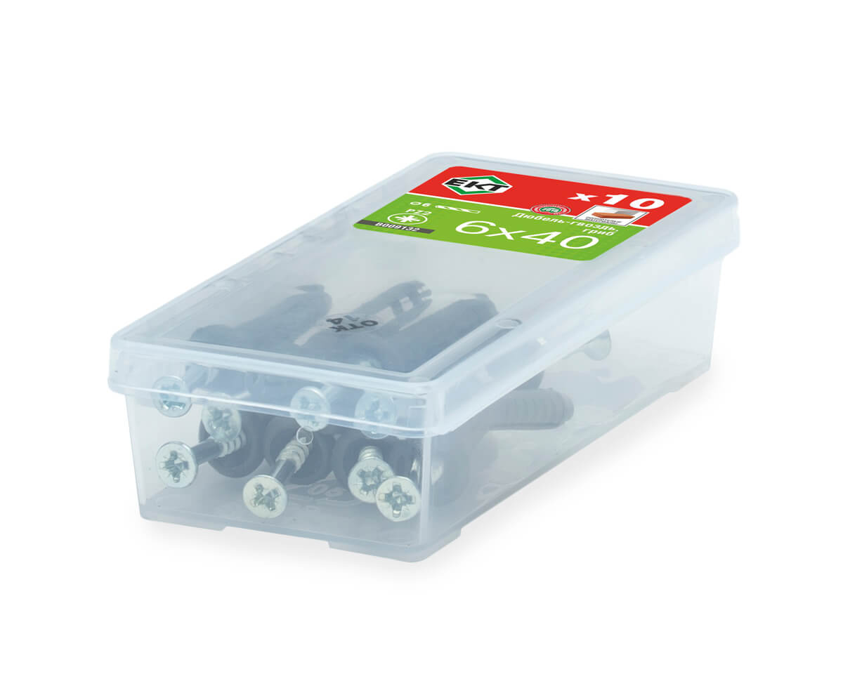 Дюбель-гвоздь GL, 6x40 гриб, п/п, ЕКТ (мини-конт./10шт)