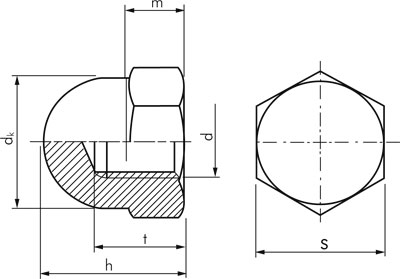 Гайка колпачковая М16, DIN1587, НЕРЖ. СТАЛЬ (упак/50шт)