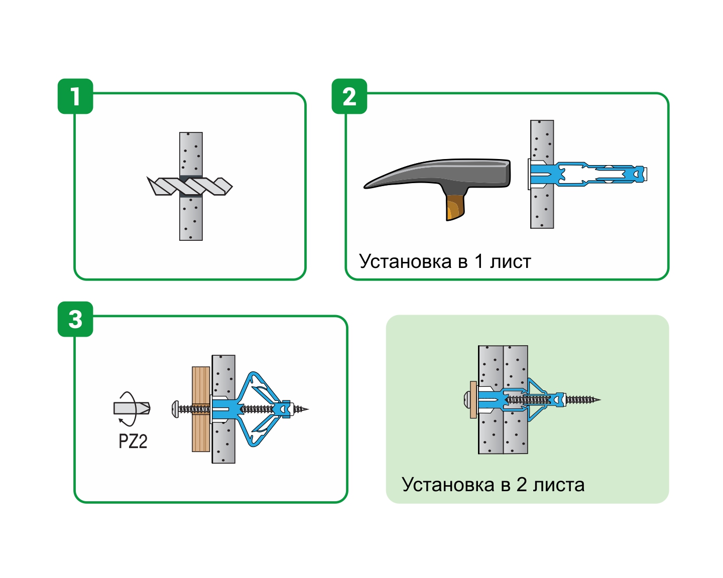 Дюбель-бабочка для гипсокартона TWIN PAB 10x50, 2-х комп., нейлон, с шурупом, ЕКТ (мини-конт./4шт)