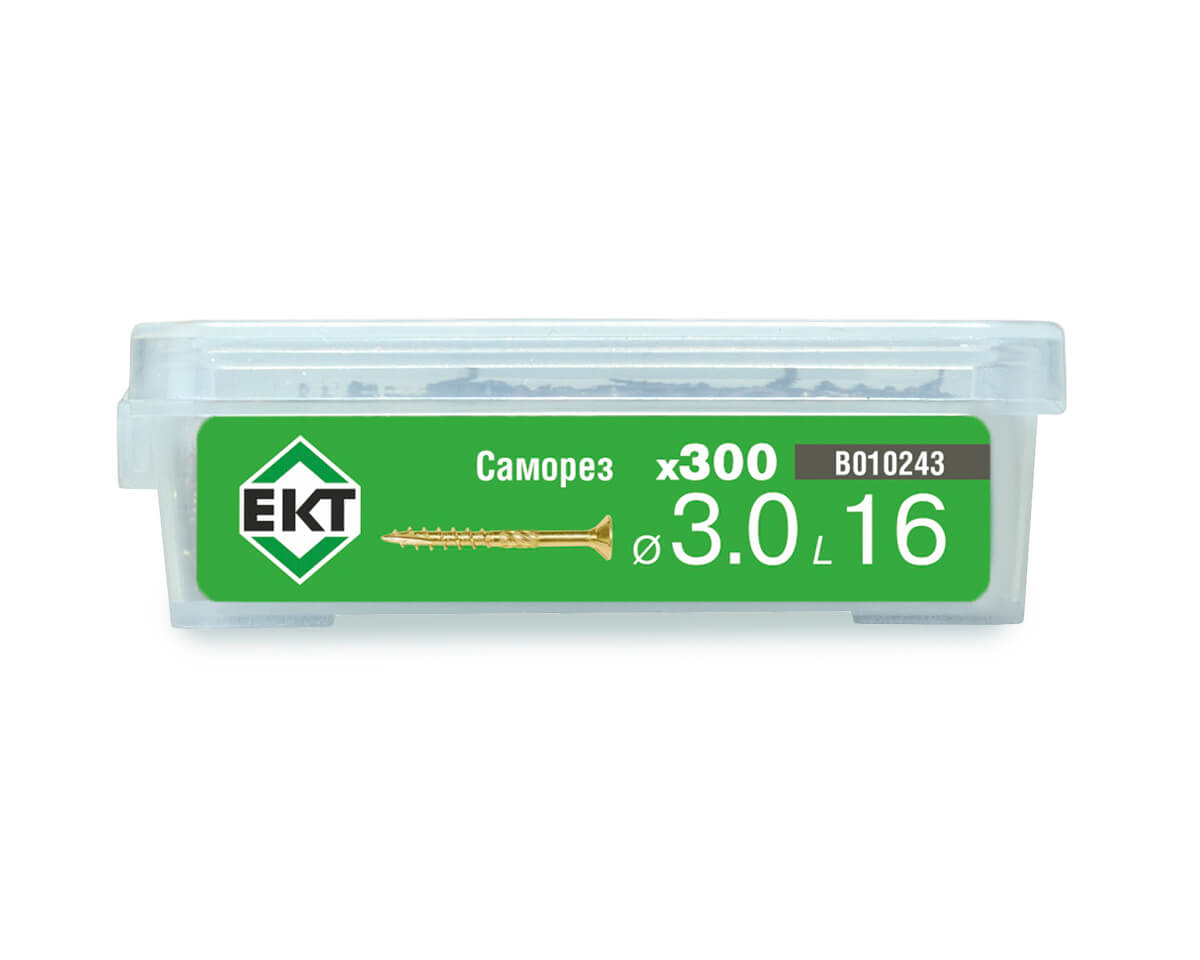 Саморез конструкционный 3.0x16, потай, желтый цинк, ЕКТ (пласт.конт./300шт)