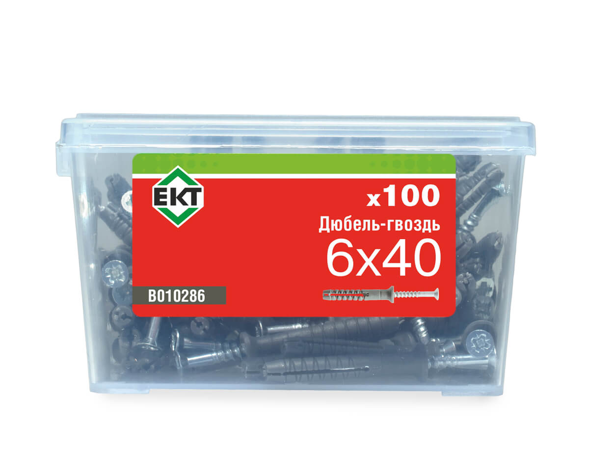 Дюбель-гвоздь GL, 6x40 потай, п/п, ЕКТ (пласт.конт./100шт)