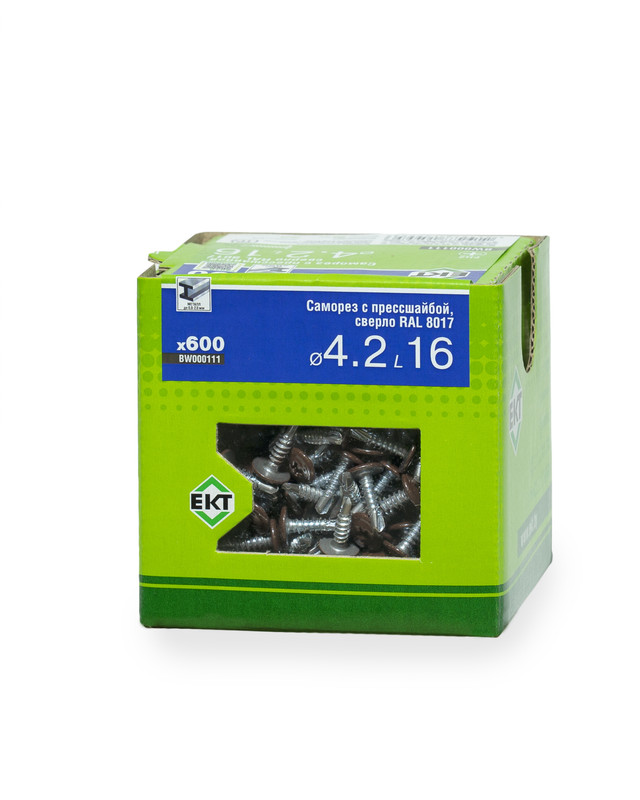 Саморез с п/ш 4.2х16 сверло, RAL 8017, в коробке с окном, ЕКТ (упак/600шт)