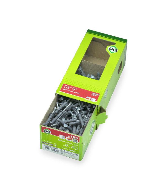 Дюбель-гвоздь GL, 6x40 гриб, п/п, ЕКТ (кор. с окном/180шт)