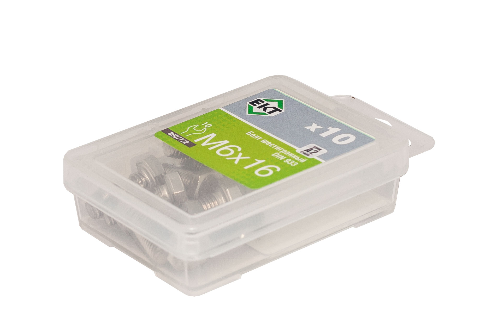 Болт с шестигранной головкой M6х16, DIN933, НЕРЖ. СТАЛЬ, ЕКТ (упак/10шт)