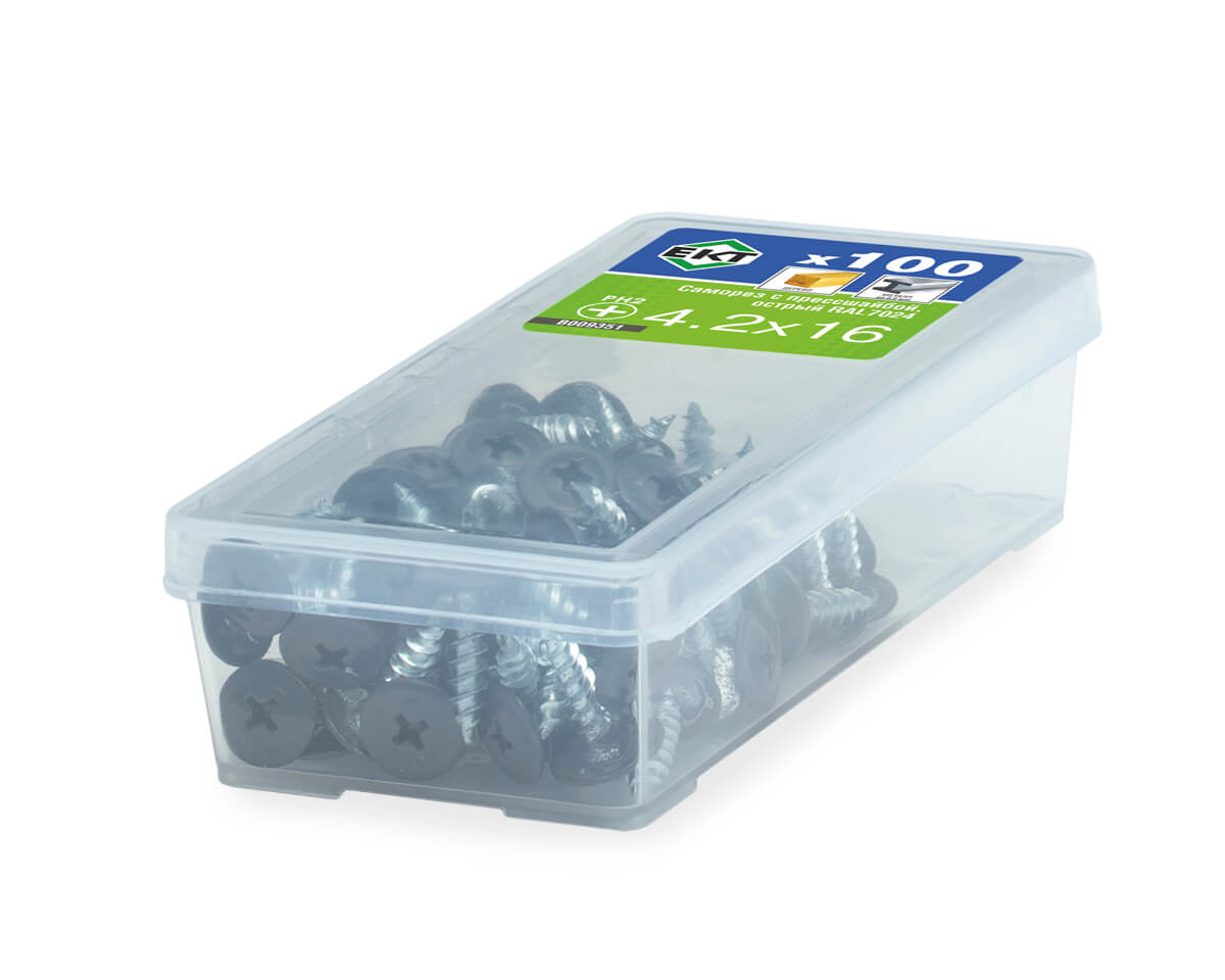 Саморез с п/ш, острый 4.2х16 RAL7024 (упак/100шт)