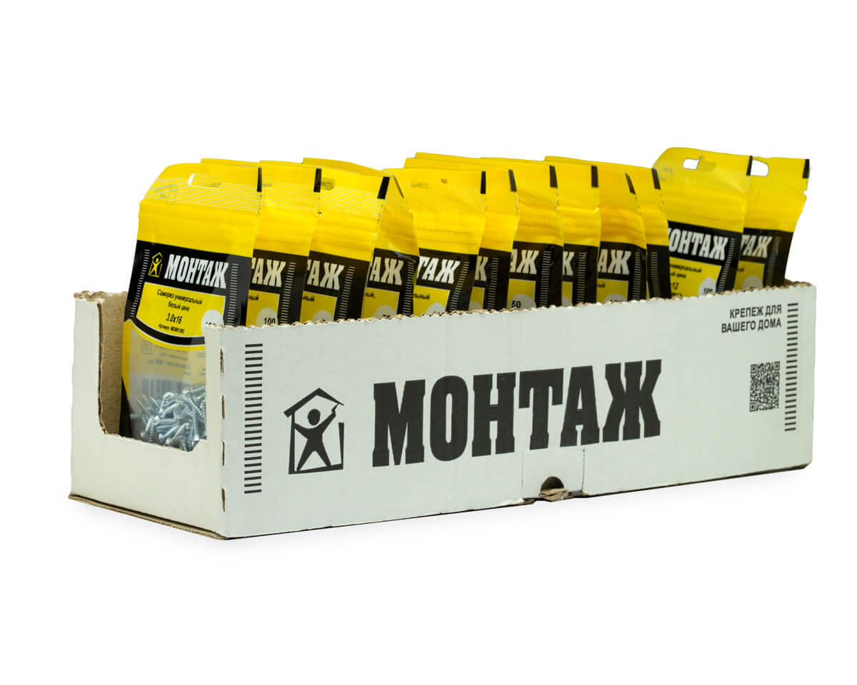 Саморез универсальный 3.0x16, белый цинк, дой-пак S, МОНТАЖ (пакет/100шт)