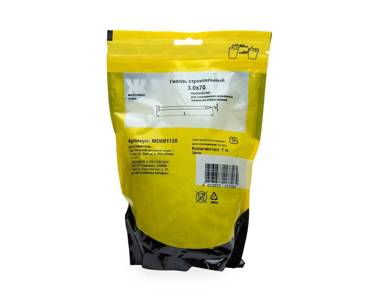 Гвоздь строительный 3.0x70, дой-пак L, МОНТАЖ (пакет/1кг)