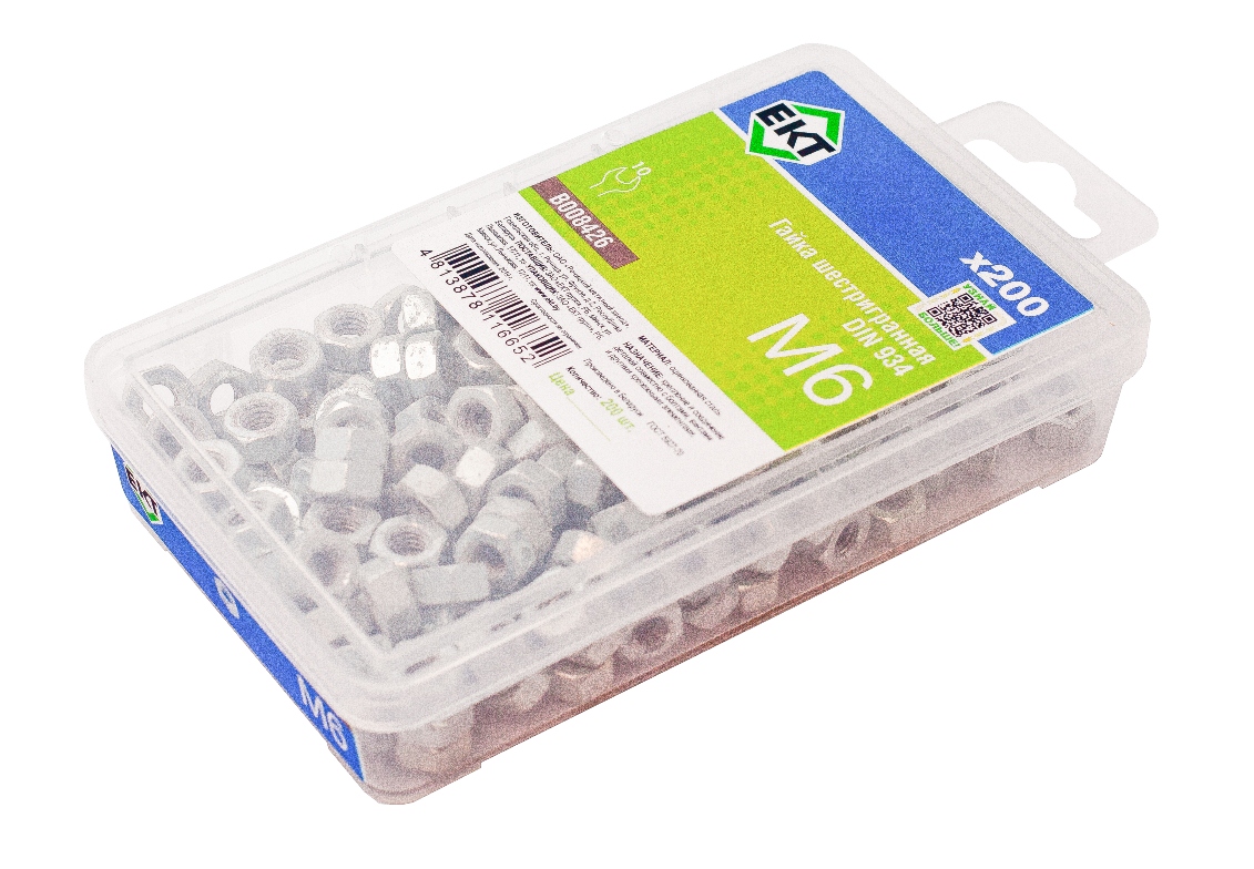 Гайка М6, цинк, прочн. 6 DIN 934 в пласт. контейнере (упак/200шт)