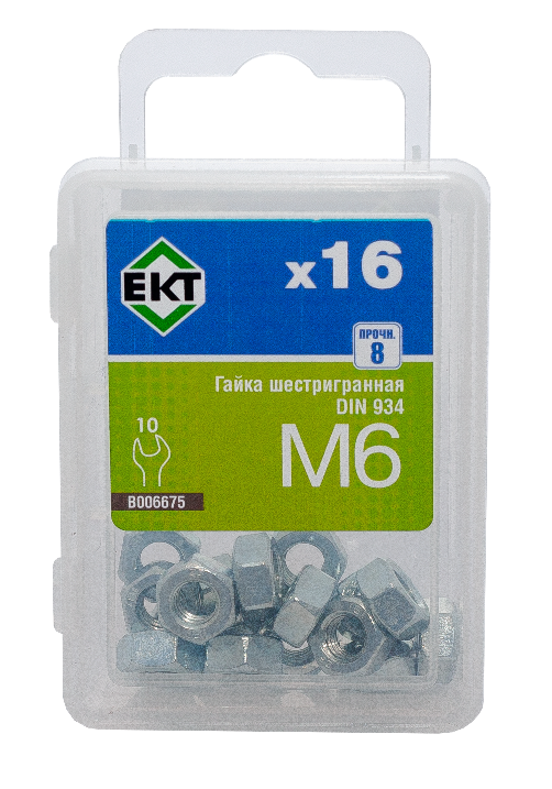 Гайка М6, цинк, прочн. 8 DIN 934 (упак/16шт)