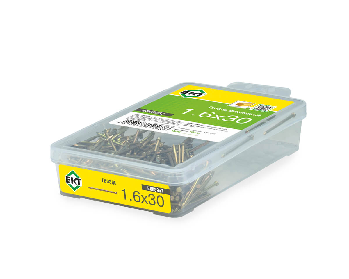 Гвоздь финишный 1,6x30, желт. цинк, в пласт. контейнере (упак/0,15кг)