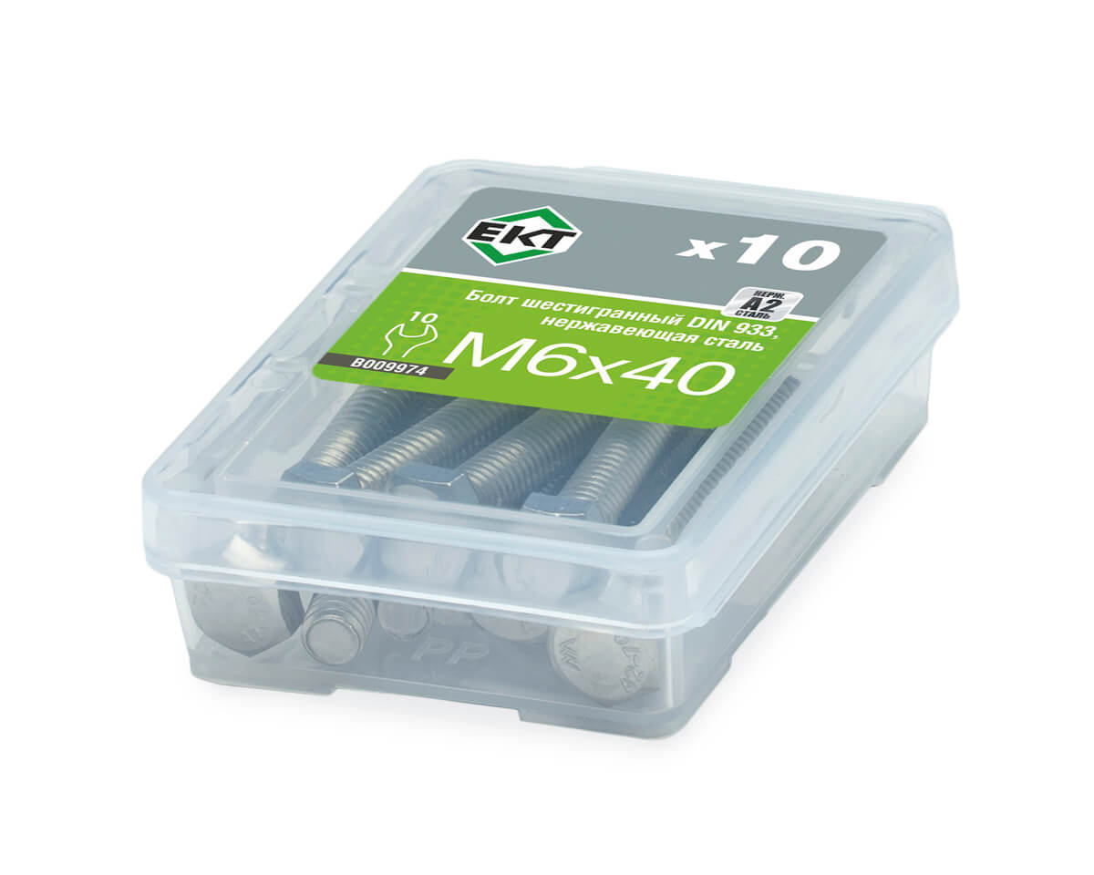 Болт с шестигранной головкой M6х40, DIN933, НЕРЖ. СТАЛЬ, ЕКТ (упак/10шт)