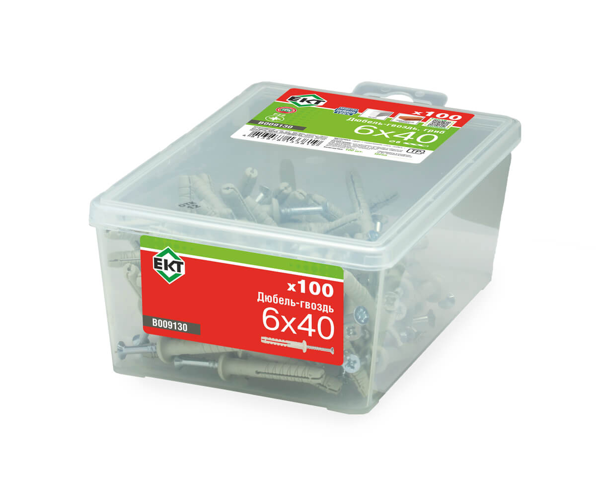 Дюбель-гвоздь GL, 6x40 гриб, нейлон, ЕКТ (пласт.конт./100шт)