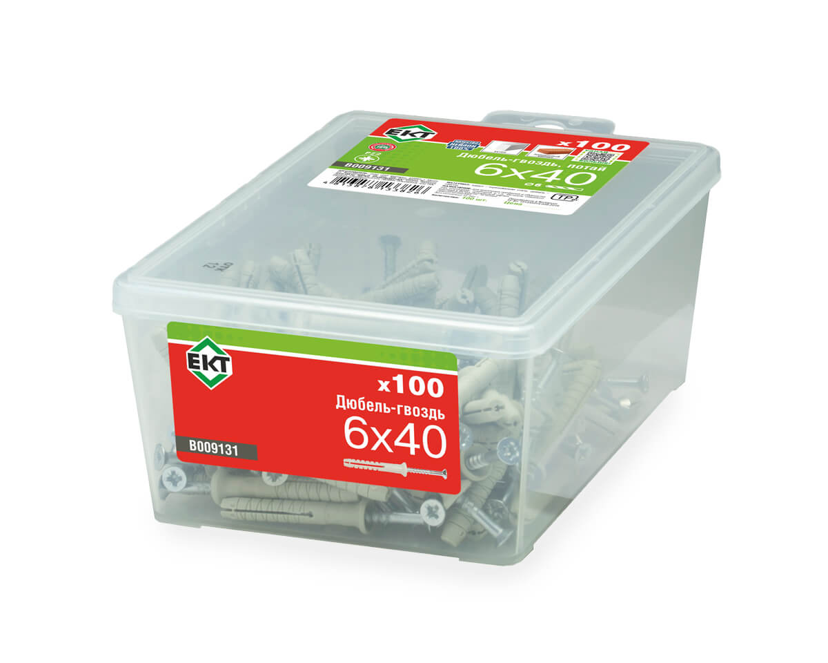 Дюбель-гвоздь GL, 6x40 потай, нейлон, ЕКТ (пласт.конт./100шт)