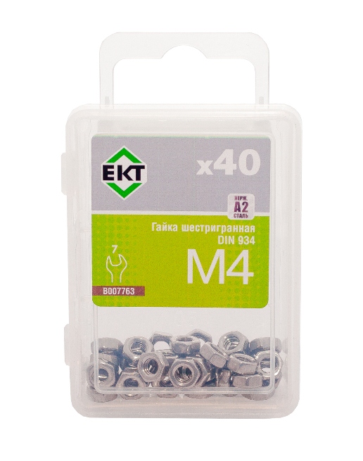 Гайка шестигранная М4, DIN934, НЕРЖ. СТАЛЬ, ЕКТ (упак/40шт)