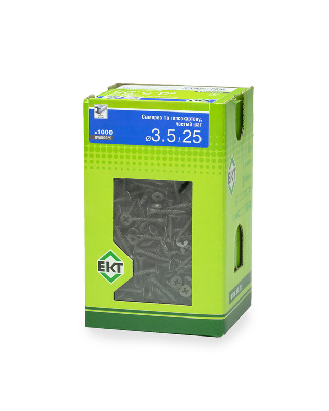 Саморез по ГК 3.5х25 частый шаг (к металлу), фосфат., в коробке с окном, ЕКТ (упак/1.000шт)