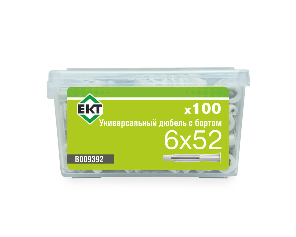 Универсальный дюбель с бортом UKD 6x52, НЕЙЛОН, в пласт. контейнере (упак/100шт) ЕКТ