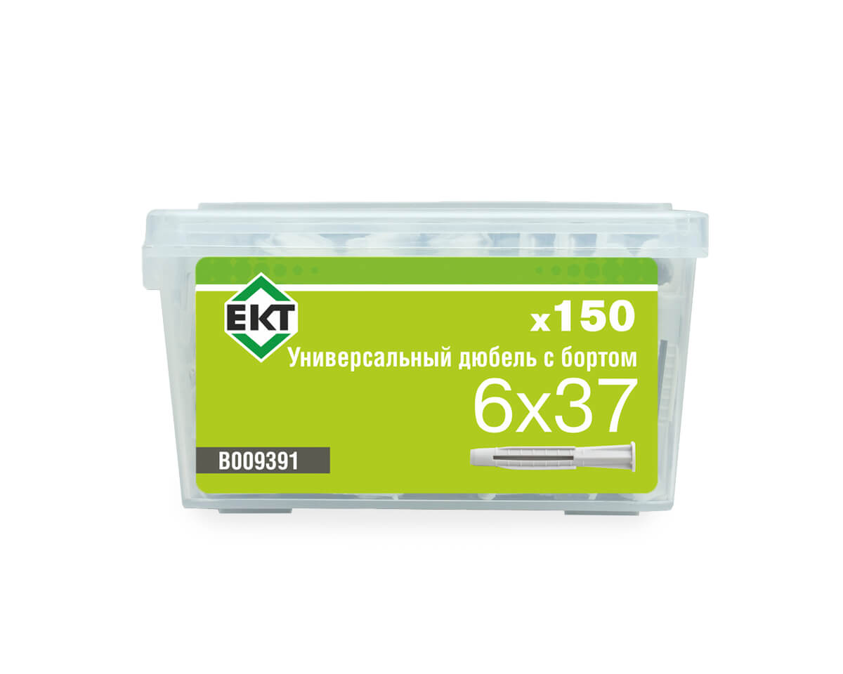 Универсальный дюбель с бортом UKD 6x37, НЕЙЛОН, в пласт. контейнере (упак/150шт) ЕКТ