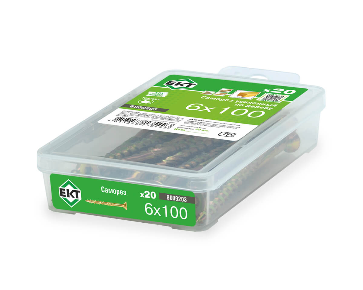 Саморез усиленный по дереву TORX30 6.0x100, потай, желт. цинк (упак/20шт)