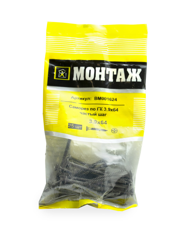 Саморез по ГК, частый шаг 3,9x64 (пакет/25шт)