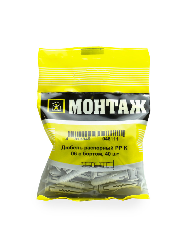 Дюбель распорный 6x30, с бортом, МОНТАЖ (пакет/40шт)