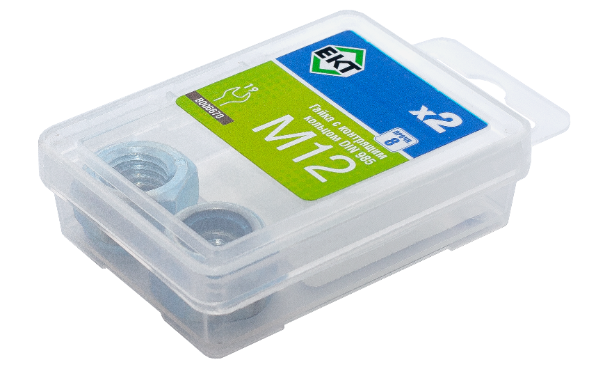 Гайка М12 с контрящим кольцом, DIN 985, цинк, прочн.8 (упак/2шт)