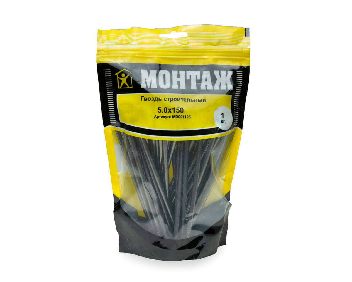 Гвоздь строительный 5.0x150, дой-пак L, МОНТАЖ (пакет/1кг)
