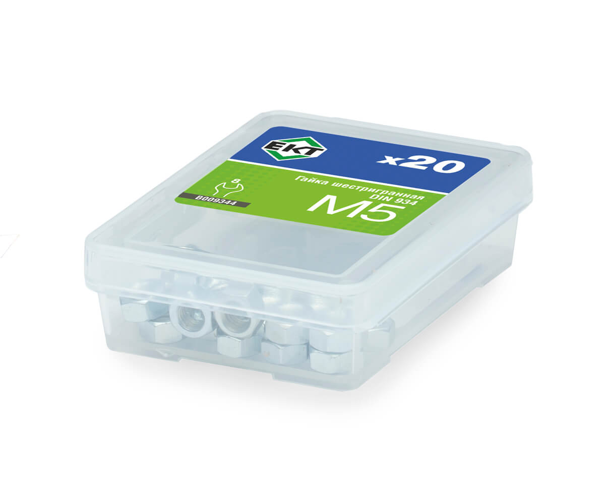 Гайка М5, цинк, прочн. 6 DIN 934 (упак/20шт) ЕКТ