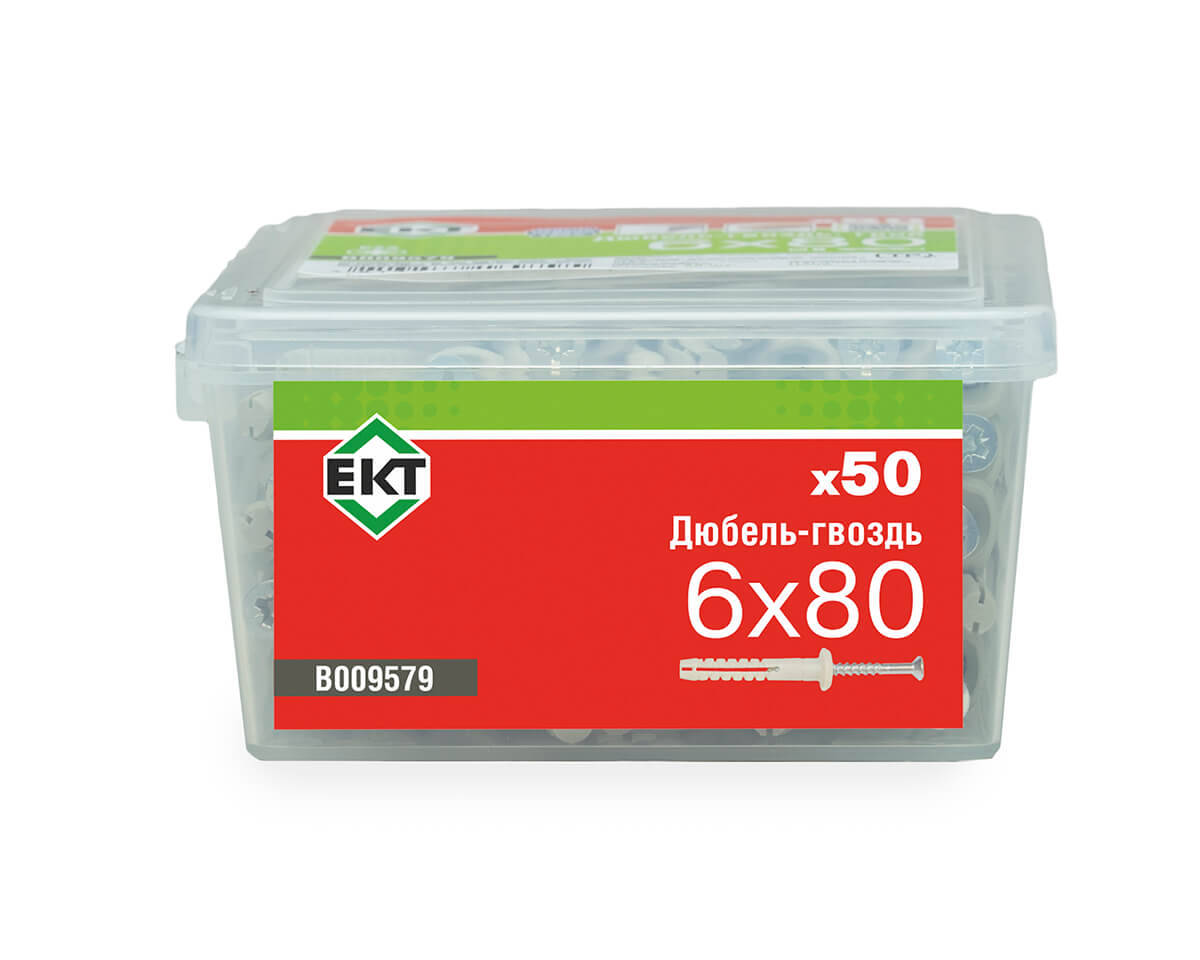 Дюбель-гвоздь GL, 6x80 гриб, нейлон, ЕКТ (пласт.конт./50шт)