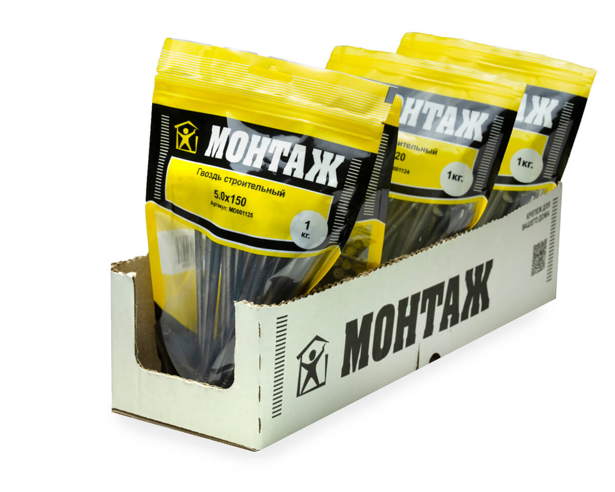 Гвоздь строительный 5.0x150, дой-пак L, МОНТАЖ (пакет/1кг)