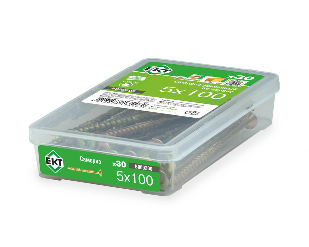 Саморез усиленный по дереву TORX25 5.0x100, потай, желт. цинк (упак/30шт)