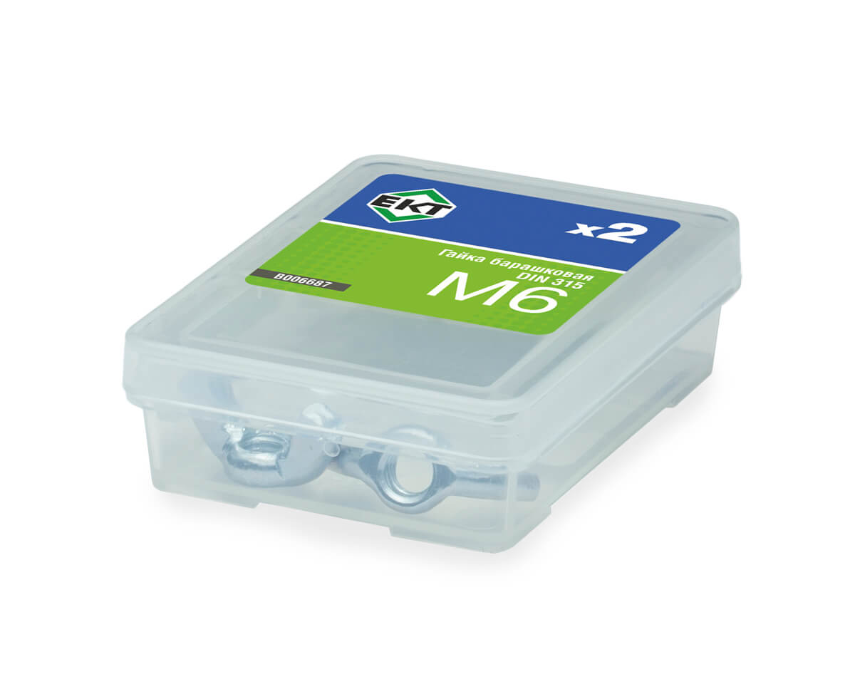 Гайка барашковая М6 DIN 315, оцинкованная (упак/2шт)