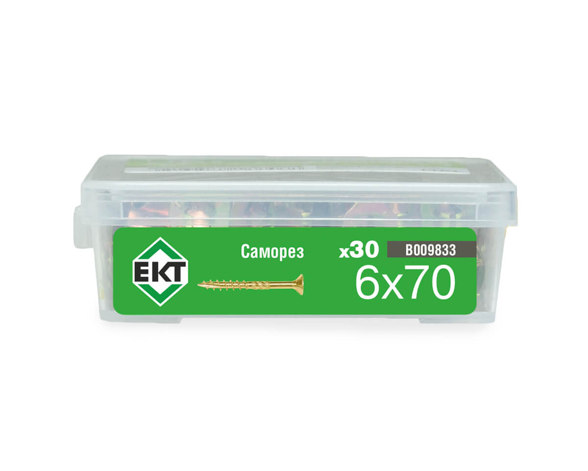 Саморез усиленный по дереву 6.0x70, потай, желтый цинк, в пласт. контейнере, ЕКТ (упак/30шт)