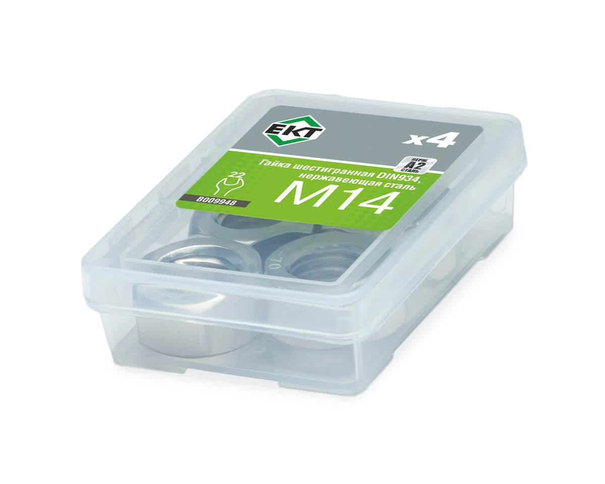 Гайка шестигранная М14, DIN934, НЕРЖ. СТАЛЬ, ЕКТ (упак/4шт)