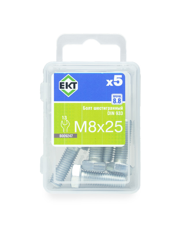 Болт шестигранный 8х 25, цинк, прочн. 8.8 DIN 933 (упак/5шт)