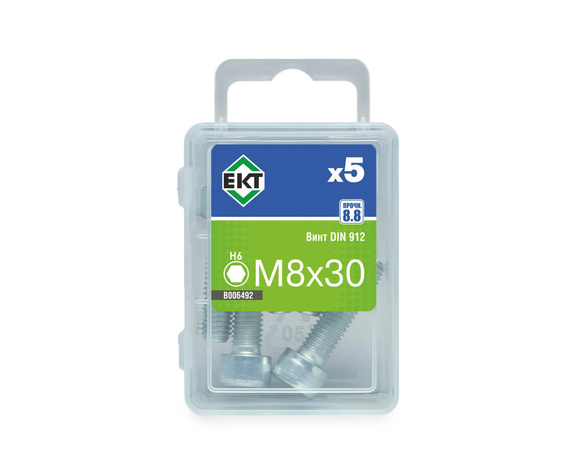 Винт 8х 30 с цилиндр.гол.и внутр.шестигр.,цинк,прочн.8.8 DIN 912 (упак/5шт)