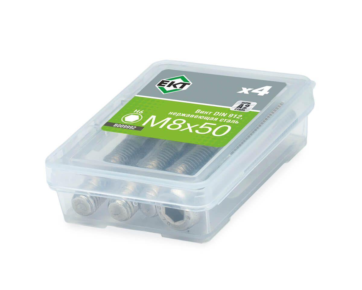 Винт с цилиндр. гол. и внутр. шестигр. M8х50, DIN912, НЕРЖ. СТАЛЬ, ЕКТ (упак/4шт)