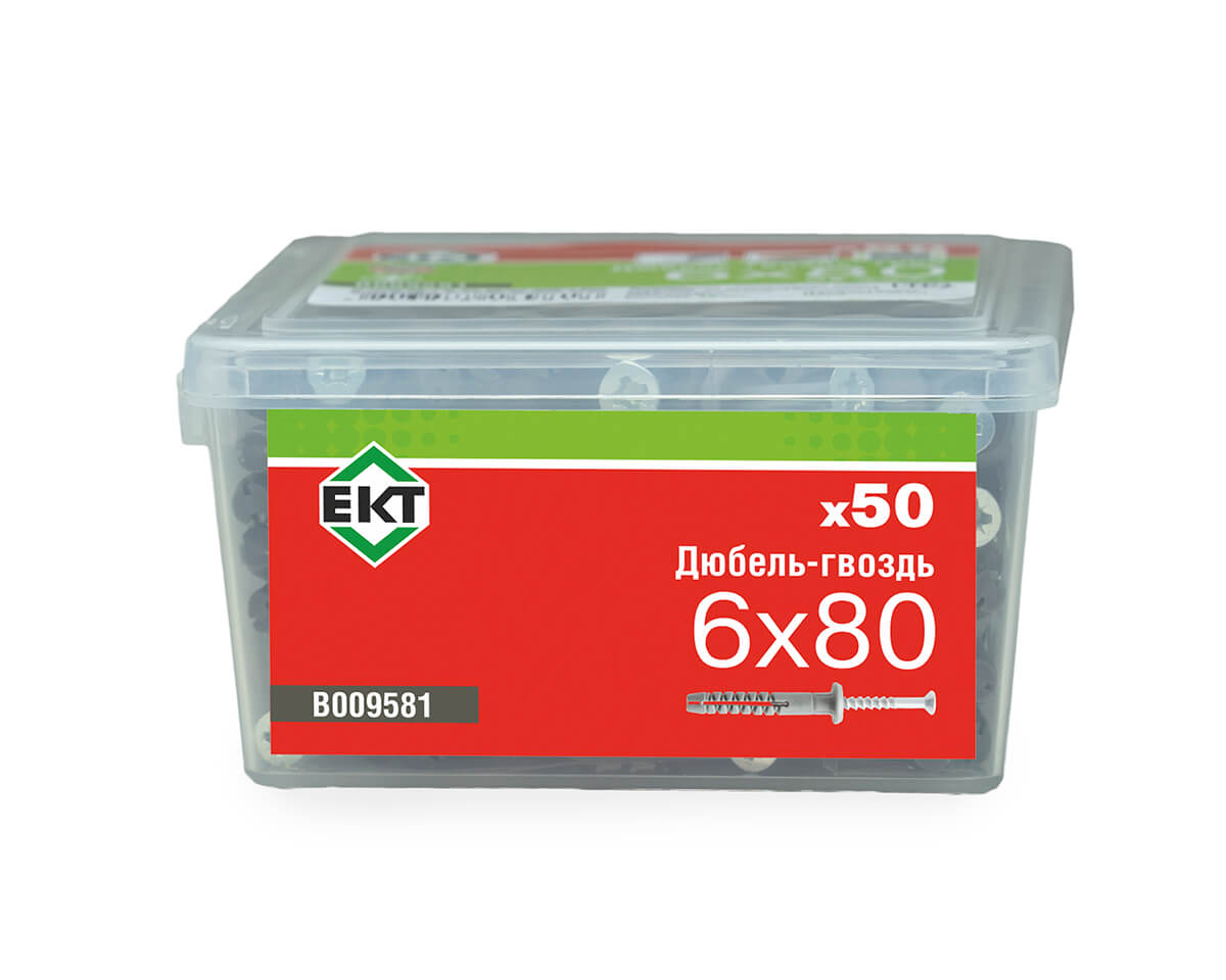 Дюбель-гвоздь GL, 6x80 гриб, п/п, ЕКТ (пласт.конт./50шт)