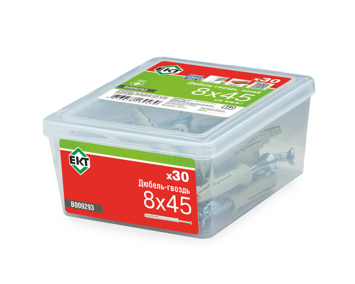 Дюбель-гвоздь GL, 8x45 потай, нейлон, ЕКТ (пласт.конт./30шт)