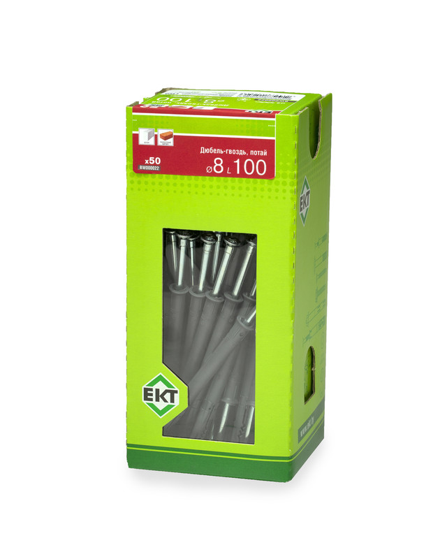 Дюбель-гвоздь GL, 8x100 потай, п/п, ЕКТ (кор. с окном/50шт)