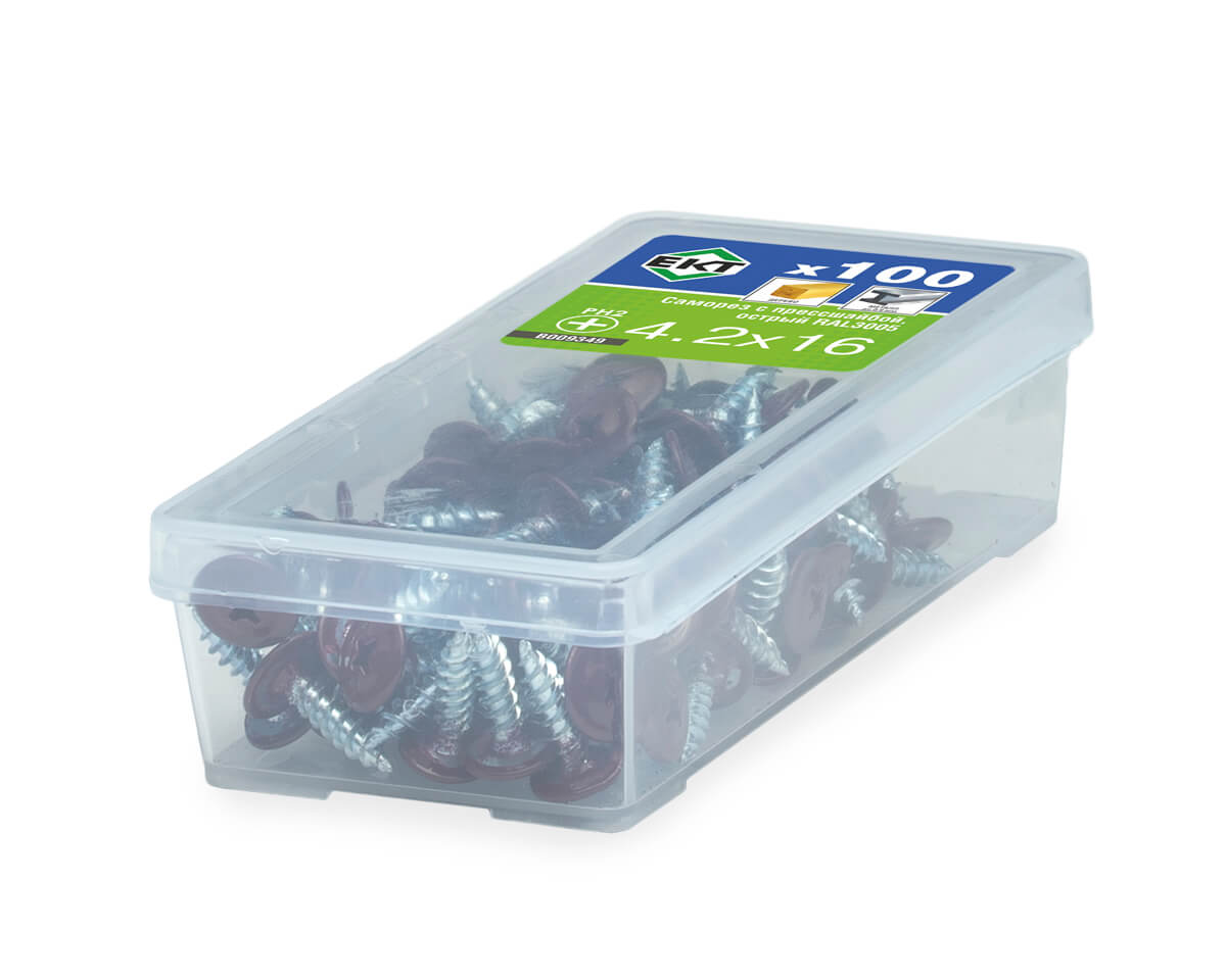 Саморез с п/ш, острый 4.2х16 RAL3005 (упак/100шт)