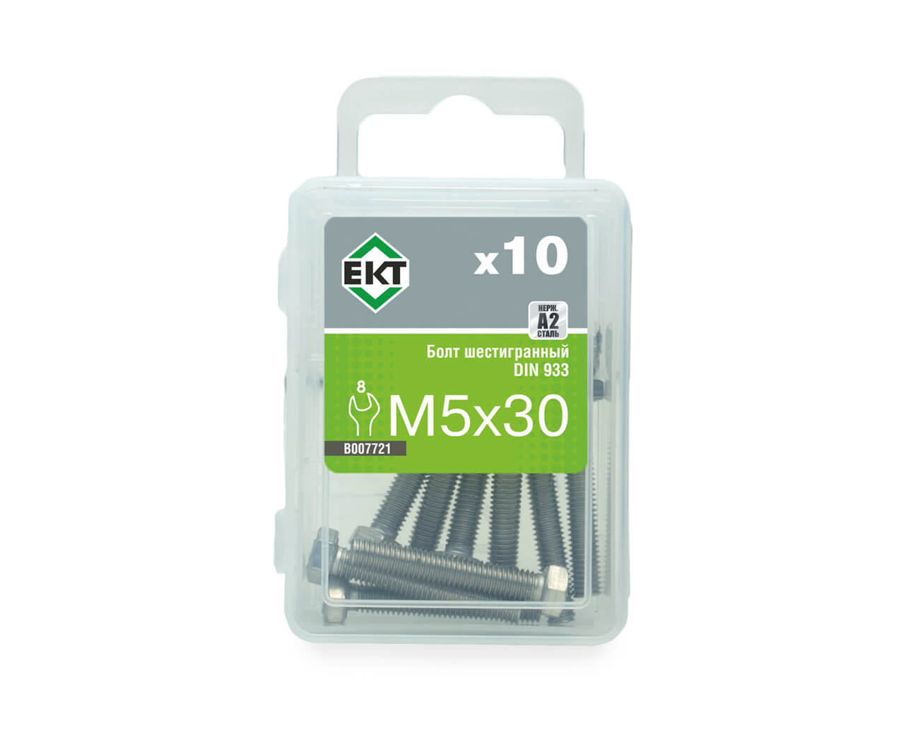 Болт с шестигранной головкой M5х30, DIN933, НЕРЖ. СТАЛЬ, ЕКТ (упак/10шт)