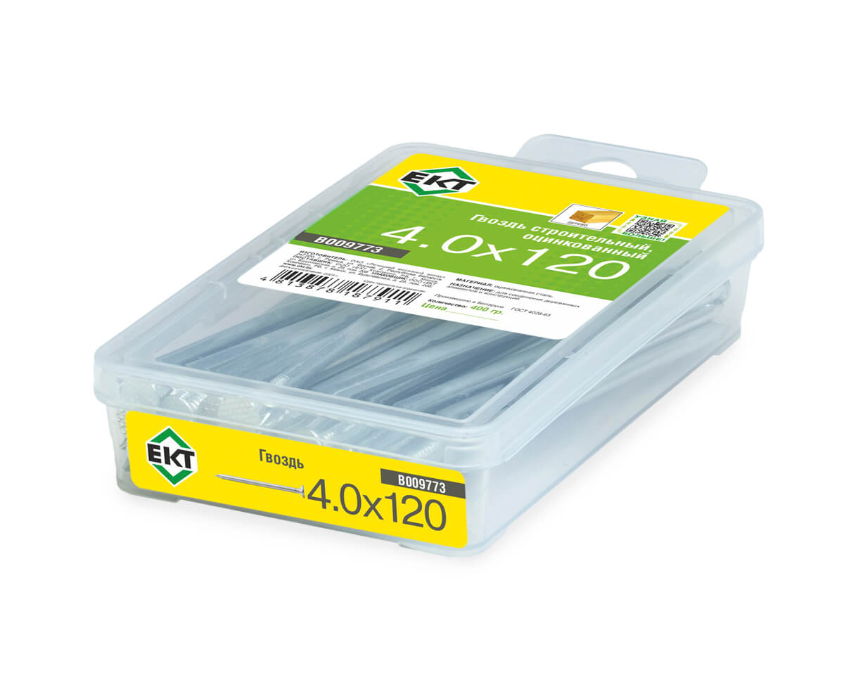 Гвоздь строительный, 4.0х120, цинк, в пласт. контейнере, ЕКТ (упак/0.4кг)