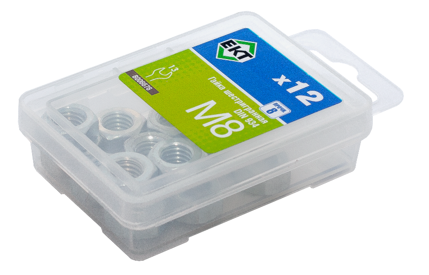 Гайка М8, цинк, прочн. 8 DIN 934 (упак/12шт)