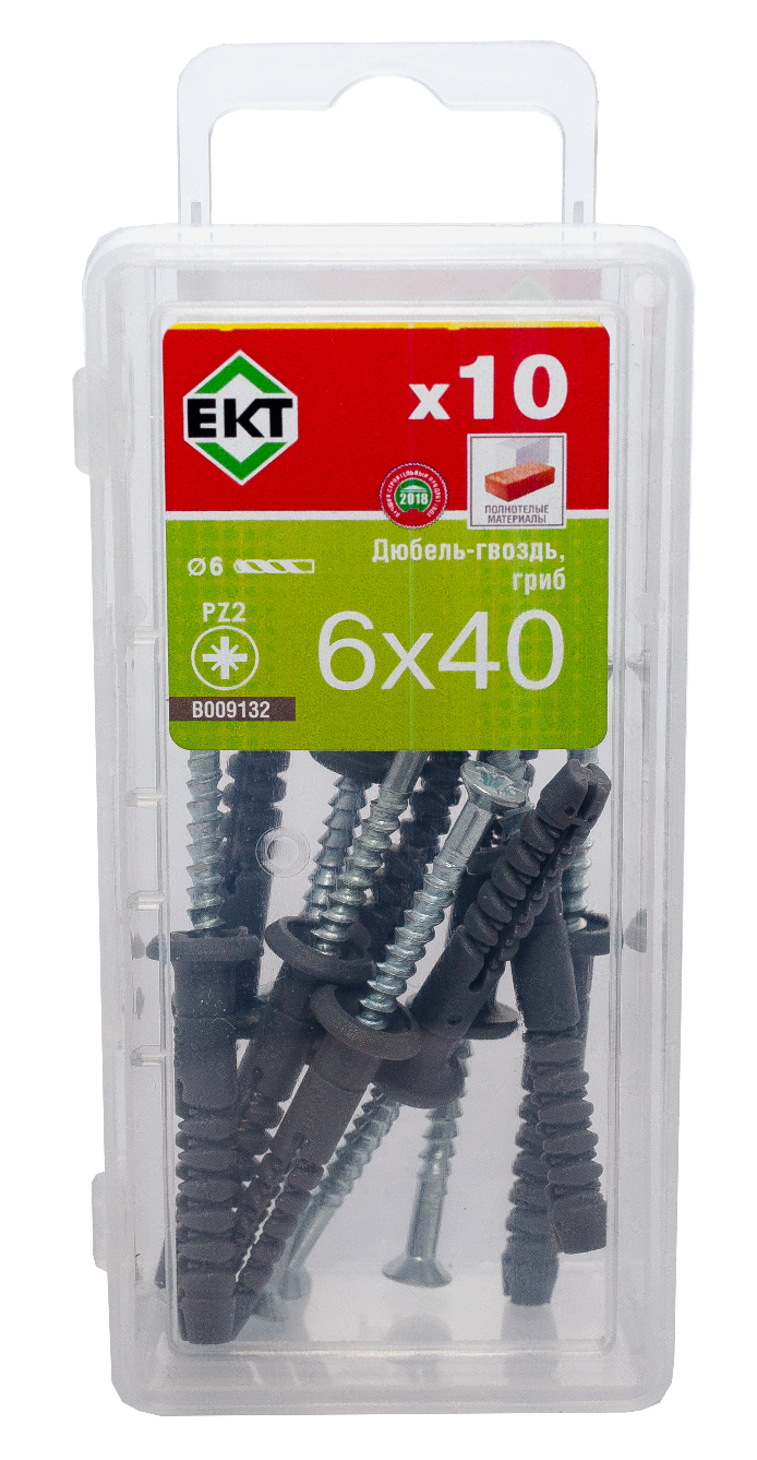 Дюбель-гвоздь GL, 6x40 гриб, п/п, ЕКТ (мини-конт./10шт)