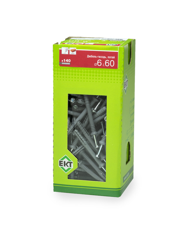 Дюбель-гвоздь GL, 6x60 потай, п/п, ЕКТ (кор. с окном/140шт)