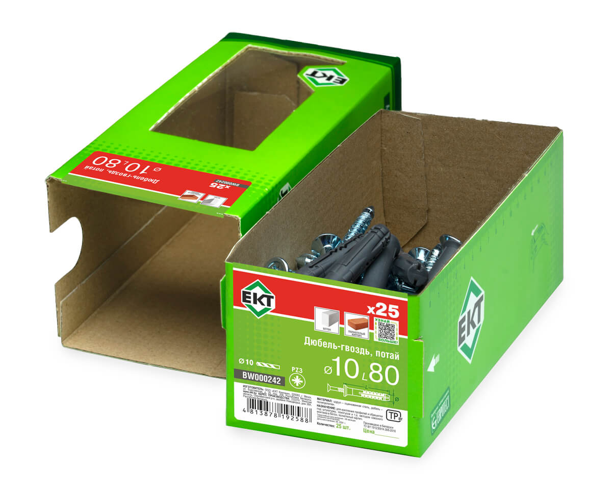 Дюбель-гвоздь GL, 10x80 потай, п/п, ЕКТ (кор. с окном/25шт)